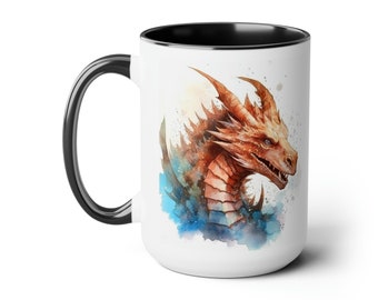 Copper Dragon Mug 15oz, Dragon Decor, Dragon Gift, Gift for Nerds, Gift for Fantasy Readers, Gift for Gamers, RPG Gift, RPG Group Mug,