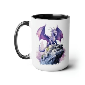 Purple Rock Dragon 15oz Mug, Dragon Mug, Purple Dragon, Dragon Decor, Dragon Gift, Gift for Readers, Gift for Fantasy Readers, Teacher Gift