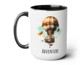 Adventure, Hot Air Balloon Mug 15oz, Steampunk Decor, Gift for Adventurers, Hot Air Balloon Gift, Adventure Gift, Hot Air Balloon Decor