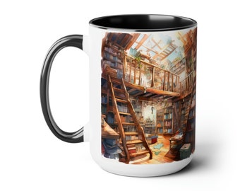 Cozy Library Coffee Mug, 15oz, Gift for Readers, Gift for Teachers, Gift for English Majors, Gift for Writers, Book Club Gift, Reading Decor