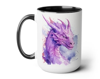 Purple Dragon Coffee Mug, 15oz, Two-Toned, Dragon Mug, Reading Mug, Fantasy Mug, Dragon Aesthetic, Dragon Lovers Gift, Dragon Enthusiast