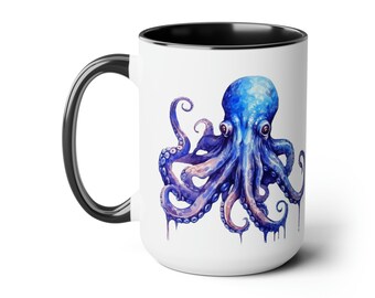 Blue Kraken 15oz Mug, Ocean Mug, Fantasy Mug, Blue Octopus Mug, Ocean Gift, Under The Sea Mug, Sea Decor, Ocean Decor, Sea Creature Mug