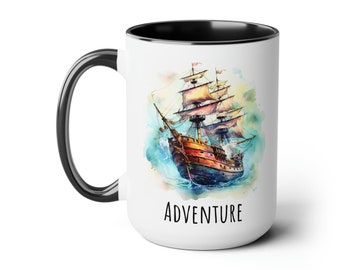 Adventure Ship 15oz Mug, Adventure Gift, Inspiration Mug, Pirate Ship Mug, Ship Gift, Gift for Ship collectors, Nautical Decor, Ship Decor
