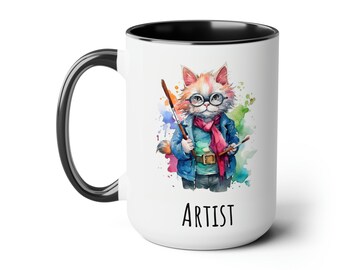 Artist Cat Girl Mug 15oz, Gift for Artists, Gift Tattoo Artist Gift, Graphic Designers Gift, Gift for Painters, Artist Coffee Mug, Art Mug