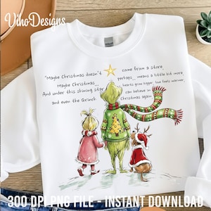 Whoville Christmas Grinc and Max Png, Maybe Christmas Quote Png, Cozy Holiday Clipart, Grinchmas Sublimation Design, Retro Christmas