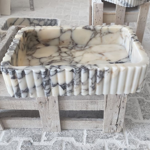 Calacatta Viola Antique Marble Sink, Powder Room Sink, Wall Mounted Sink, Calacatta Sink, Farmhouse Sink, Marble Sink, Bathroom Sink