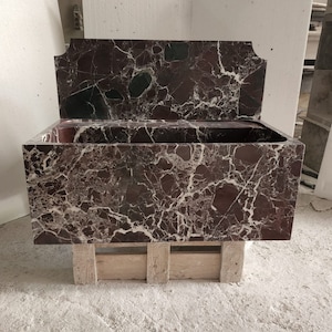Hand Carved Rosso Levanto Marble Sink: Wall Hanging Vanity