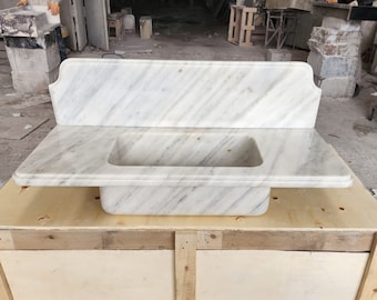 Carrara Marble Sink, Wall Mounted Floating Vessel Basin, Countertop Bathroom Vanity Washbasin