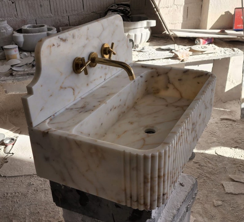 Calacatta gold marble sink - bathroom sink - countertop sink - vanity sink - small marble sink - calacatta viola wall mounted sink - farmhouse sink - sink - basin - square marble sink - cheap marble sink - marble sink models - marble sink with metal legs - marble sink with cabinet - marble washbasin - vessel sink