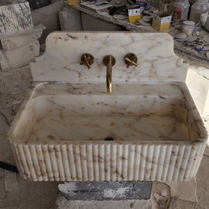 Calacatta gold marble sink - bathroom sink - countertop sink - vanity sink - small marble sink - calacatta viola wall mounted sink - farmhouse sink - sink - basin - square marble sink - cheap marble sink - marble sink models - marble sink with metal legs - marble sink with cabinet - marble washbasin - vessel sink