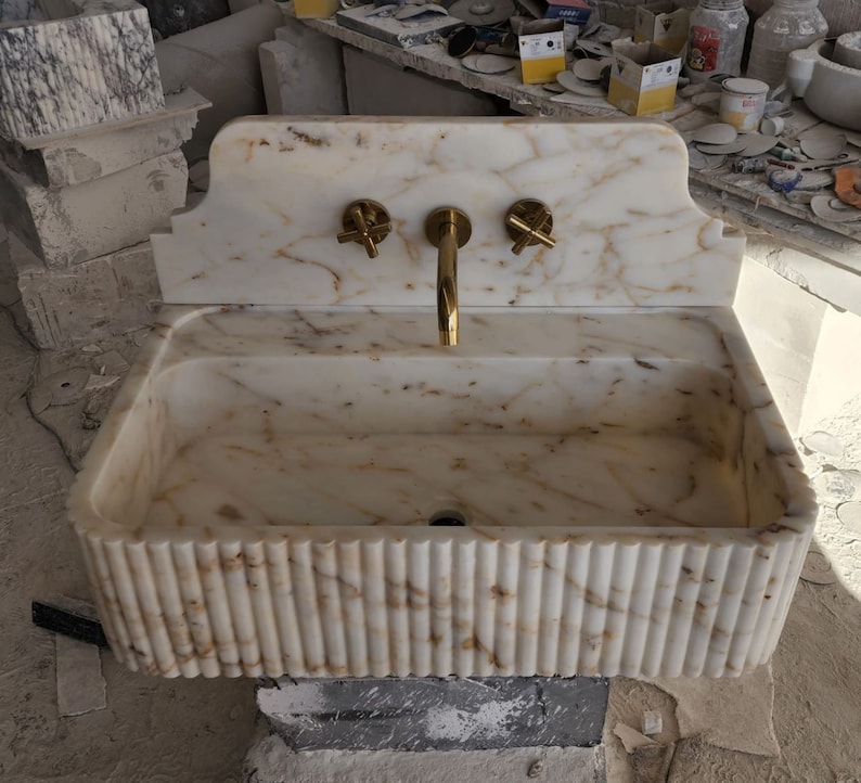 Calacatta gold marble sink - bathroom sink - countertop sink - vanity sink - small marble sink - calacatta viola wall mounted sink - farmhouse sink - sink - basin - square marble sink - cheap marble sink - marble sink models - marble sink with metal legs - marble sink with cabinet - marble washbasin - vessel sink