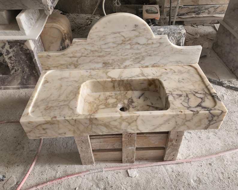 Calacatta gold marble sink - bathroom sink - countertop sink - vanity sink - small marble sink - calacatta viola wall mounted sink - farmhouse sink - sink - basin - square marble sink - cheap marble sink - marble sink models - marble sink with metal legs - marble sink with cabinet - marble washbasin - vessel sink