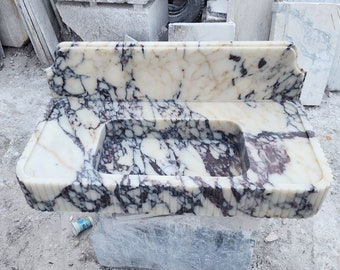 Calacatta Viola Marble Sink, Wall Mounted Floating Bathroom Vanity Top, Countertop Vessel Basin Custom