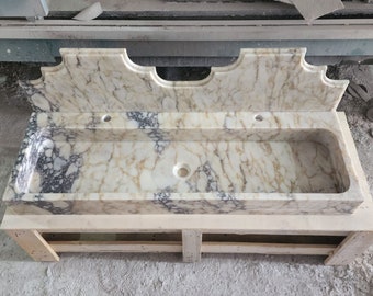Calacatta Viola Marble Sink, Wall Mount Basin, Vanity, Floating Stone Sink, Powder Room Washbasin