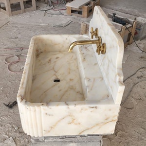 Calacatta gold marble sink - bathroom sink - countertop sink - vanity sink - small marble sink - calacatta viola wall mounted sink - farmhouse sink - sink - basin - square marble sink - cheap marble sink - marble sink models - marble sink with metal legs - marble sink with cabinet - marble washbasin - vessel sink