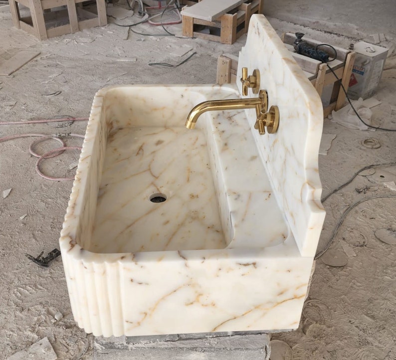 Calacatta gold marble sink - bathroom sink - countertop sink - vanity sink - small marble sink - calacatta viola wall mounted sink - farmhouse sink - sink - basin - square marble sink - cheap marble sink - marble sink models - marble sink with metal legs - marble sink with cabinet - marble washbasin - vessel sink