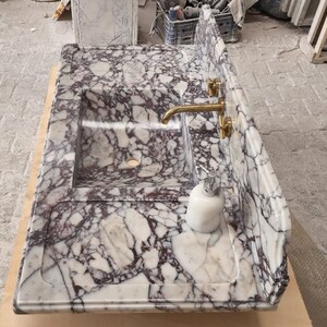 Calacatta Viola Marble Sink - Bathroom Sink - Countertop Sink - Vanity Sink - Small Marble Sink - Calacatta Viola Wall Mounted Sink - Farmhouse Sink - Sink - Basin - Square Marble Sink - Cheap Marble Sink - Marble Sink Models - Marble Sink with Metal Legs - Marble Sink with Cabinet - Marble Washbasin - Vessel Sink