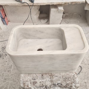 Handmade Carrara Marble Bathroom Sink: Wall Mounted Countertop Basin