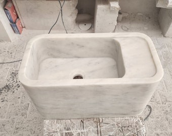 Carrara White Marble Sink, Luxury Bathroom Vanity Basin, Modern Stone Washbasin Vessel Sinks