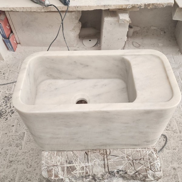 White Carrara Marble Sink, Bathroom Marble Sink, Countertop Sink, Wall mounted Sink, Powder Room Sink