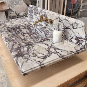 Calacatta Viola Marble Sink - Bathroom Sink - Countertop Sink - Vanity Sink - Small Marble Sink - Calacatta Viola Wall Mounted Sink - Farmhouse Sink - Sink - Basin - Square Marble Sink - Cheap Marble Sink - Marble Sink Models - Marble Sink with Metal Legs - Marble Sink with Cabinet - Marble Washbasin - Vessel Sink