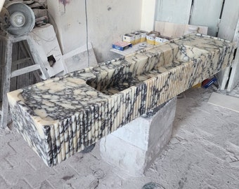 Handmade Calacatta Viola Marble Sink, Custom Farmhouse Bathroom