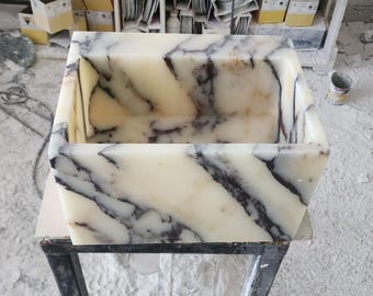 Marble Sink Calacatta Viola, Bathroom Sink, Wall mounted Sink with Backsplash, Handcarved Sink