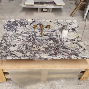 Calacatta Viola Marble Sink - Bathroom Sink - Countertop Sink - Vanity Sink - Small Marble Sink - Calacatta Viola Wall Mounted Sink - Farmhouse Sink - Sink - Basin - Square Marble Sink - Cheap Marble Sink - Marble Sink Models - Marble Sink with Metal Legs - Marble Sink with Cabinet - Marble Washbasin - Vessel Sink