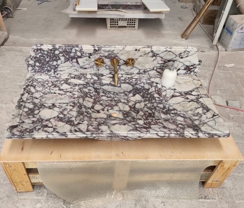 Calacatta Viola Marble Sink - Bathroom Sink - Countertop Sink - Vanity Sink - Small Marble Sink - Calacatta Viola Wall Mounted Sink - Farmhouse Sink - Sink - Basin - Square Marble Sink - Cheap Marble Sink - Marble Sink Models - Marble Sink with Metal Legs - Marble Sink with Cabinet - Marble Washbasin - Vessel Sink