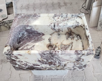 Calacatta Viola Marble Sink, Marble Sink, Grooved Front, Wall Marble Sink