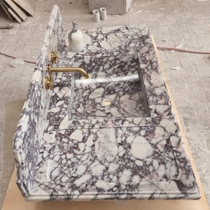 Calacatta Viola Marble Sink - Bathroom Sink - Countertop Sink - Vanity Sink - Small Marble Sink - Calacatta Viola Wall Mounted Sink - Farmhouse Sink - Sink - Basin - Square Marble Sink - Cheap Marble Sink - Marble Sink Models - Marble Sink with Metal Legs - Marble Sink with Cabinet - Marble Washbasin - Vessel Sink