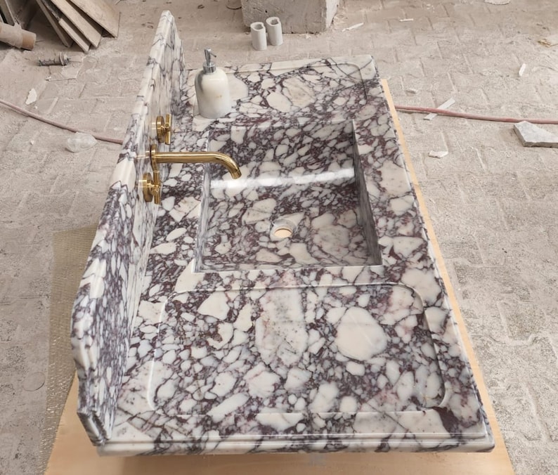 Calacatta Viola Marble Sink - Bathroom Sink - Countertop Sink - Vanity Sink - Small Marble Sink - Calacatta Viola Wall Mounted Sink - Farmhouse Sink - Sink - Basin - Square Marble Sink - Cheap Marble Sink - Marble Sink Models - Marble Sink with Metal Legs - Marble Sink with Cabinet - Marble Washbasin - Vessel Sink