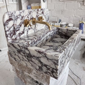 Handmade Calacatta Viola Marble Sink: Wall Mounted Vanity
