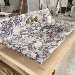 Calacatta Viola Marble Sink - Bathroom Sink - Countertop Sink - Vanity Sink - Small Marble Sink - Calacatta Viola Wall Mounted Sink - Farmhouse Sink - Sink - Basin - Square Marble Sink - Cheap Marble Sink - Marble Sink Models - Marble Sink with Metal Legs - Marble Sink with Cabinet - Marble Washbasin - Vessel Sink