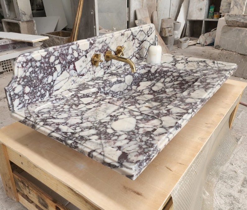 Calacatta Viola Marble Sink - Bathroom Sink - Countertop Sink - Vanity Sink - Small Marble Sink - Calacatta Viola Wall Mounted Sink - Farmhouse Sink - Sink - Basin - Square Marble Sink - Cheap Marble Sink - Marble Sink Models - Marble Sink with Metal Legs - Marble Sink with Cabinet - Marble Washbasin - Vessel Sink