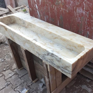 Calacatta Gold Marble Powder Room Sink, Space Saving Wall Mounted Bathroom Basin, Vanity Sinks