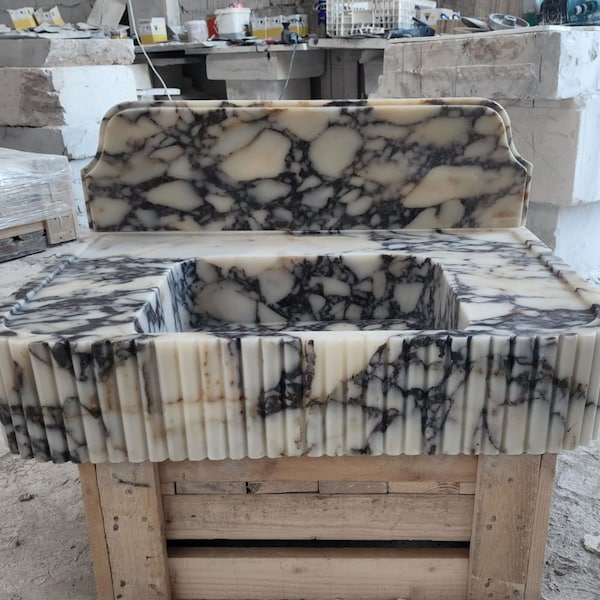 Calacatta Viola Marble Sink, Grooved Front Sink, Special Order Sink, Hand Carved Sink, Marble Sink, Round Corner, Wall Mounted Sink,