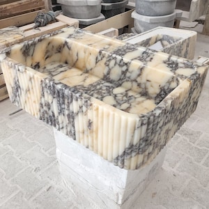 Hand Carved Calacatta Viola Marble Sink: Wall Mount Vanity