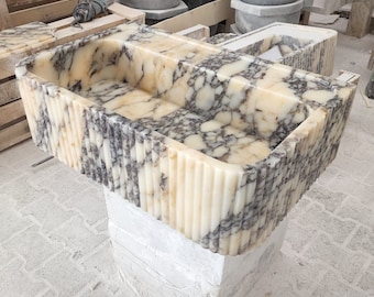 Calacatta Viola Marble Sink, Grooved Front Basin, Vanity Sinks, Wall Mount Sink