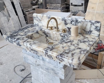 Powder Room Sink Calacatta Marble Sink, Wall Mounted Sink, Vanity Sink, Farmhouse Sink, Bathroom Wash Basin, Front Fluted Sink, Marble