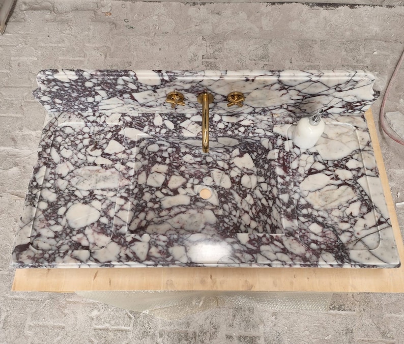 Calacatta Viola Marble Sink - Bathroom Sink - Countertop Sink - Vanity Sink - Small Marble Sink - Calacatta Viola Wall Mounted Sink - Farmhouse Sink - Sink - Basin - Square Marble Sink - Cheap Marble Sink - Marble Sink Models - Marble Sink with Metal Legs - Marble Sink with Cabinet - Marble Washbasin - Vessel Sink