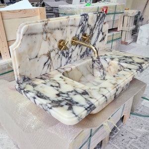 Handmade Calacatta Viola Marble Wall Mount Sink: Custom Vanity