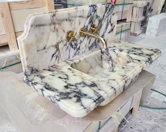 Calacatta Viola Marble Wall Mount Sink, Custom Vanity