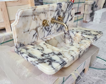 Calacatta Viola Marble Sink, Wall Mount Marble Sink, Marble Bathroom Sink, Powder Room Sink, Custom Vanity Top, Natural Stone Sink,