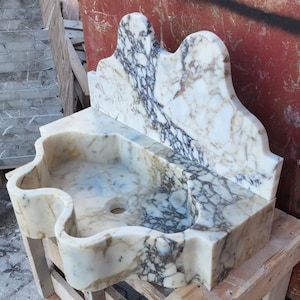 Calacatta Viola Marble Sink, Floating Sink With Backsplash, Marble Sink Vanity, Powder Room Sink