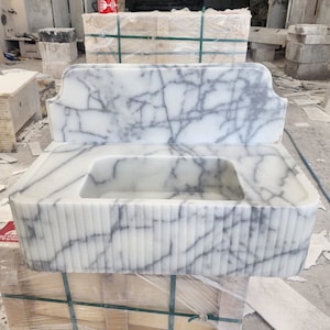 Handmade Carrara White Marble Wall Mount Bathroom Sink