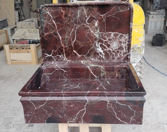 Rosso Levanto Marble Sink, Wall Mount Countertop Vanity Basin, Fluted Floating Natural Stone Washbasin
