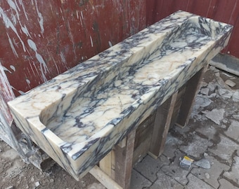 Handmade Calacatta Viola Marble Sink: Carved Wall Mounted Basin