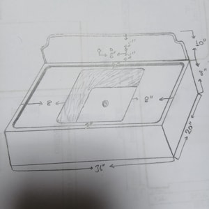 The custom-designed Calacatta Gold marble sink will be manufactured according to the design drawing.