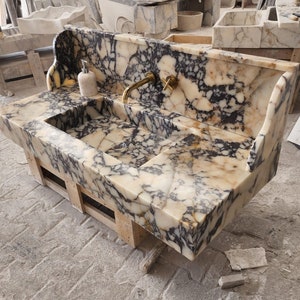 Calacatta Viola Marble Sink, Round Corner Wall Sink, Hand Carved basin